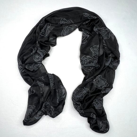 Vintage Sheer Black Rose Print Scarf - Picture 2 of 4